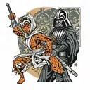 Ahsoka and Dath Vader battling as shonen  tattoo design idea