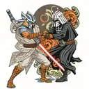 Ahsoka and Dath Vader battling as shonen  tattoo design idea