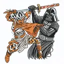Ahsoka and Dath Vader battling as shonen  tattoo design idea