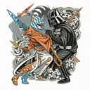 Ahsoka and Dath Vader battling as shonen  tattoo design idea