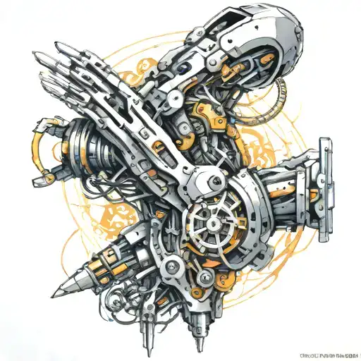 Biomechanical high tech cybernetic cyberpunk arm tattoo design idea