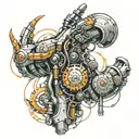 Biomechanical high tech cybernetic cyberpunk arm tattoo design idea