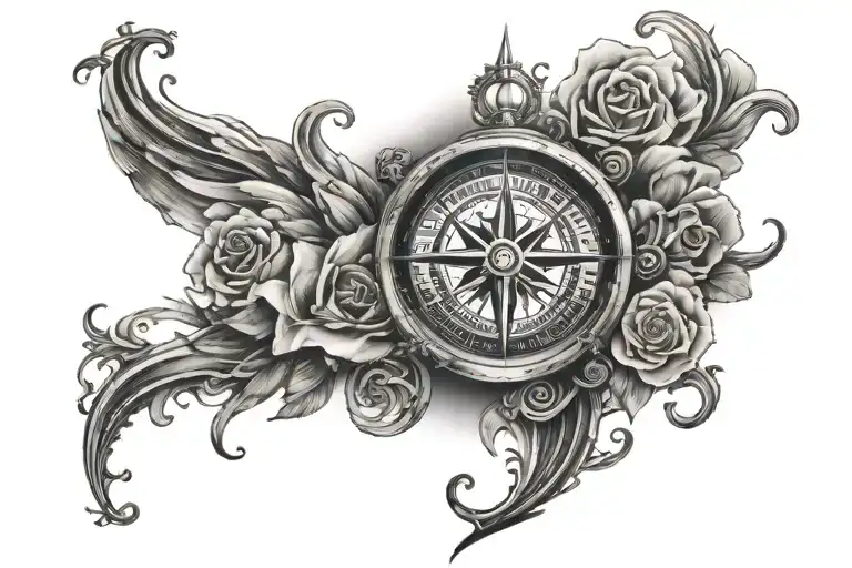 lower leg sleeve cross compass numbers 1 3 10 24 28 dates and clouds  tattoo design idea