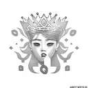 A K-pop idol with a crown made of musical notes tattoo design idea