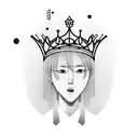 A K-pop idol with a crown made of musical notes tattoo design idea