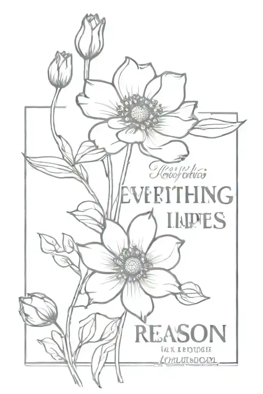 everything happens for a reason quote with flowers growing on top  tattoo design idea