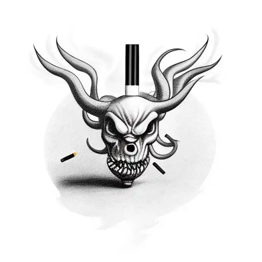 devil drag queen smoking a cigarette holding a match tattoo design idea