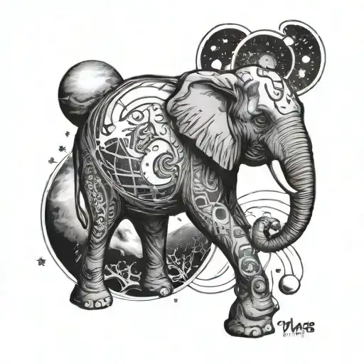 elephant and planet mars tattoo tattoo design idea