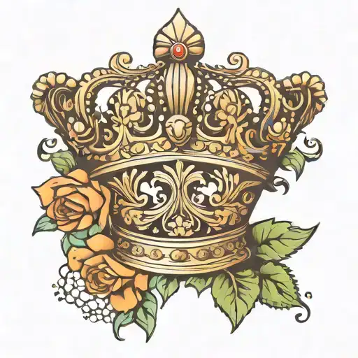 A traditional style tattoo of a majestic crown surrounded by intricate floral patterns inspired by nursing symbols tattoo design idea