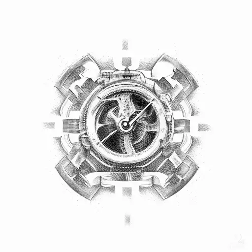 An intricately detailed hourglass filled with car parts instead of sand tattoo design idea