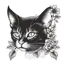 A minimalist portrait tattoo of Vicky with floral accents in dotwork style tattoo design idea