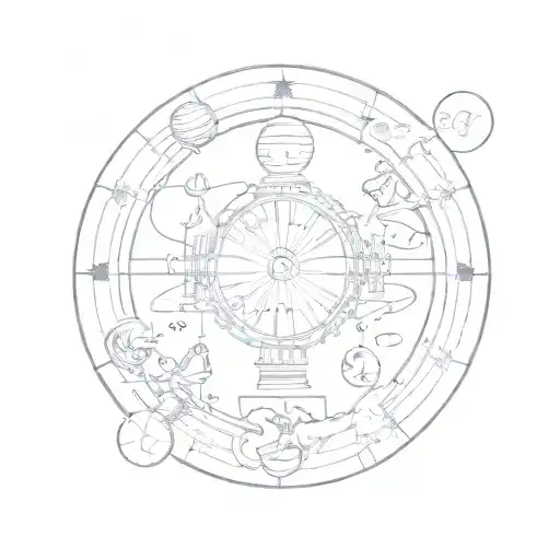 A minimalist sketch of the Gemini twins surrounded by symbols of their ruling planet Mercury tattoo design idea