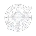 A minimalist sketch of the Gemini twins surrounded by symbols of their ruling planet Mercury tattoo design idea