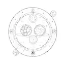 A minimalist sketch of the Gemini twins surrounded by symbols of their ruling planet Mercury tattoo design idea