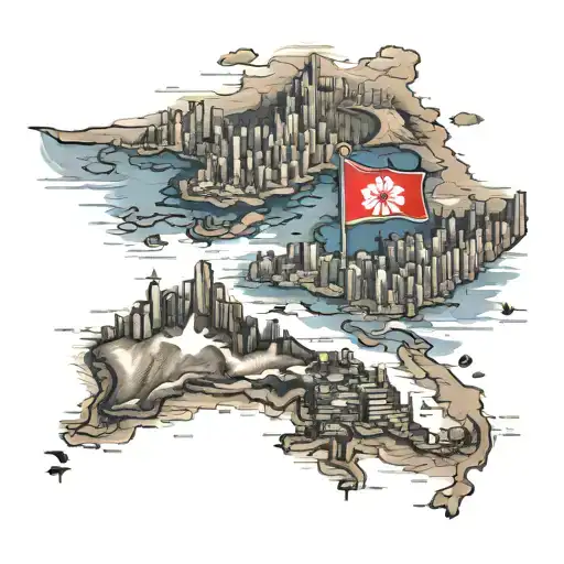 Hong Kong flag and map tattoo tattoo design idea