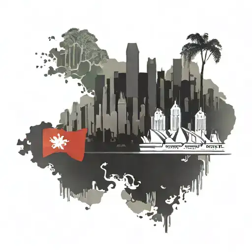 Hong Kong flag, skyline and map symbolizing tattoo design idea