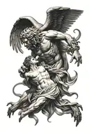 The Greek God Ganymede using Medusa's snakes to kill zeus tattoo design idea