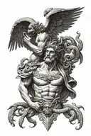 The Greek God Ganymede using Medusa's snakes to kill zeus tattoo design idea