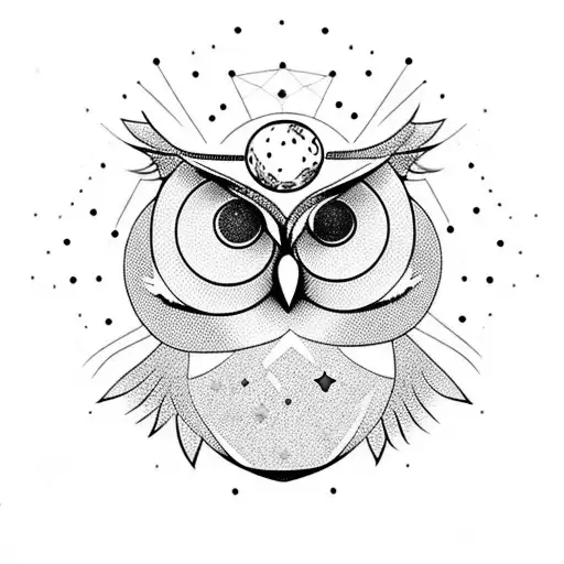 realistic owl with solar system tattoo design idea