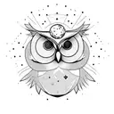 realistic owl with solar system tattoo design idea