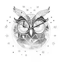 realistic owl with solar system tattoo design idea