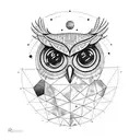 realistic owl with solar system tattoo design idea