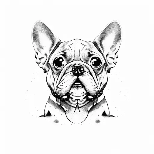 dog paw with French bulldog face and the name Ferdinand in script tattoo design idea