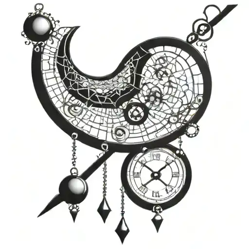 Incorporate a detailed pendulum swinging in a mesmerizing pattern tattoo design idea