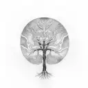 life and death, tree of life, struggles, balance tattoo design idea