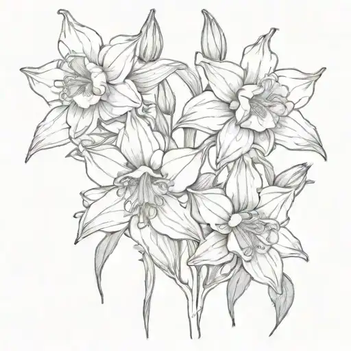 columbine flowers with rocky mountain background black and white tattoo design idea