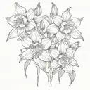 columbine flowers with rocky mountain background black and white tattoo design idea