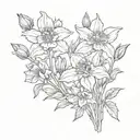 columbine flowers with rocky mountain background black and white tattoo design idea