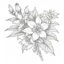 columbine flowers with rocky mountain background black and white tattoo design idea