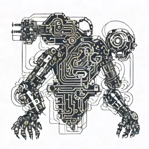 A futuristic robotic interpretation of your daughter's name intertwined with circuit patterns tattoo design idea