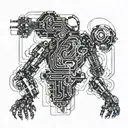 A futuristic robotic interpretation of your daughter's name intertwined with circuit patterns tattoo design idea