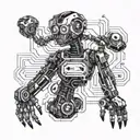 A futuristic robotic interpretation of your daughter's name intertwined with circuit patterns tattoo design idea