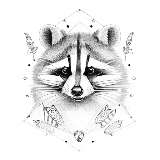 cartoon racoon, tigger, and butterflies tattoo design idea