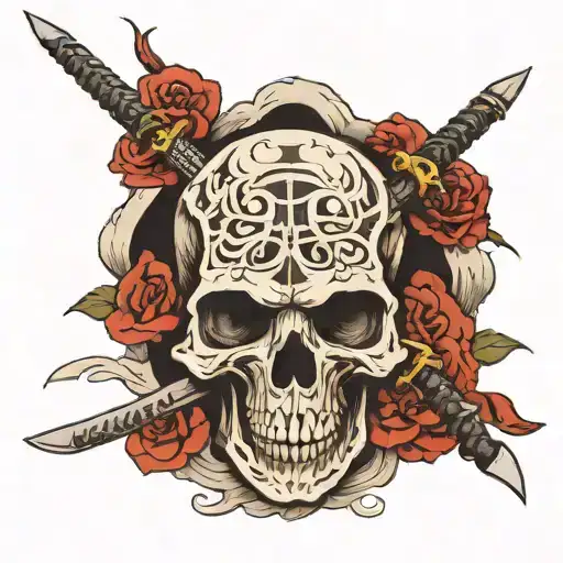skull and swords crossed tattoo design idea