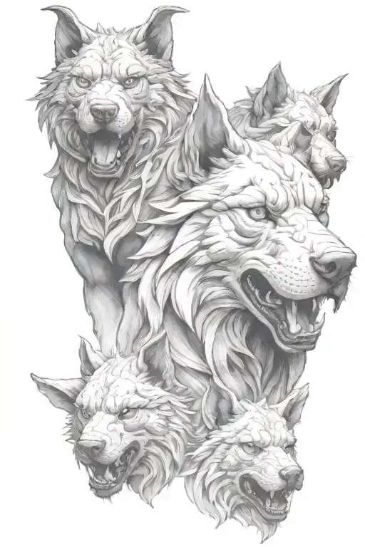 Cerberus 3 heads only tattoo design idea
