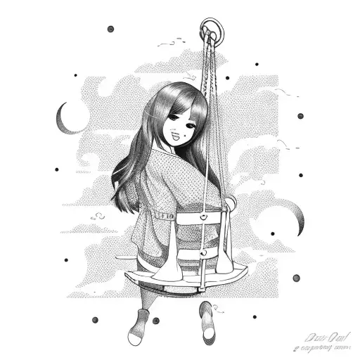 girl on a swinging chair in front of the sea tattoo design idea