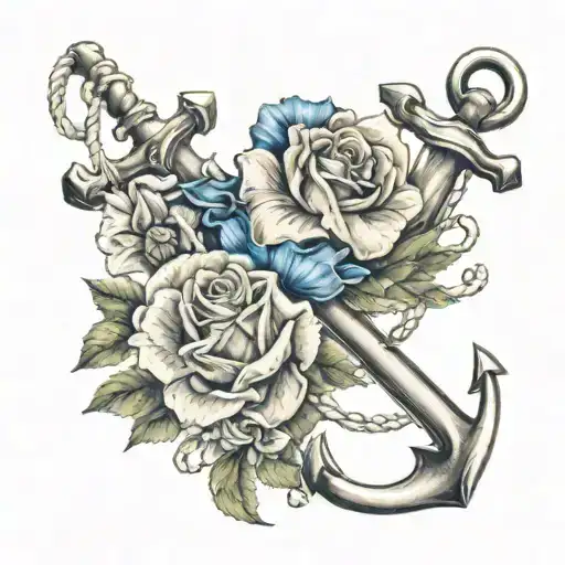anchor banner flowers wrapped tattoo design idea