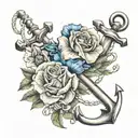 anchor banner flowers wrapped tattoo design idea