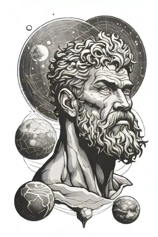Hercules with staring out into solar system tattoo design idea