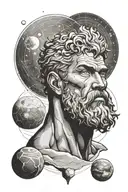 Hercules with staring out into solar system tattoo design idea