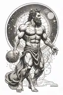Hercules with staring out into solar system tattoo design idea