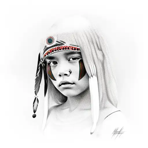 indigenous girl with red background tattoo design idea