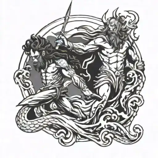 Poseidon and triton  tattoo design idea