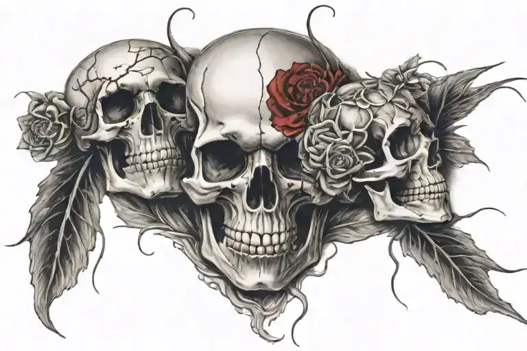 2 skulls with roses and a black widow spider tattoo design idea