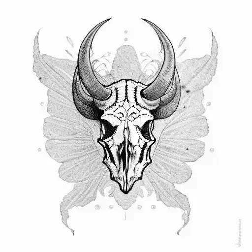 Buffalo skull with butterfly tattoo design idea