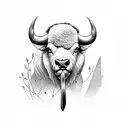 Buffalo with butterfly and two-bladed ax tattoo design idea